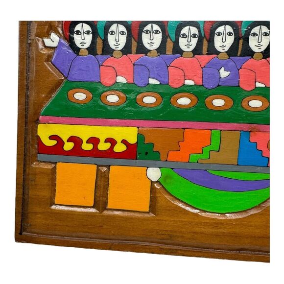 The Last Supper Hand Carved Painted Jesus Folk Art Vintage Central American MCM - Picture 3 of 14